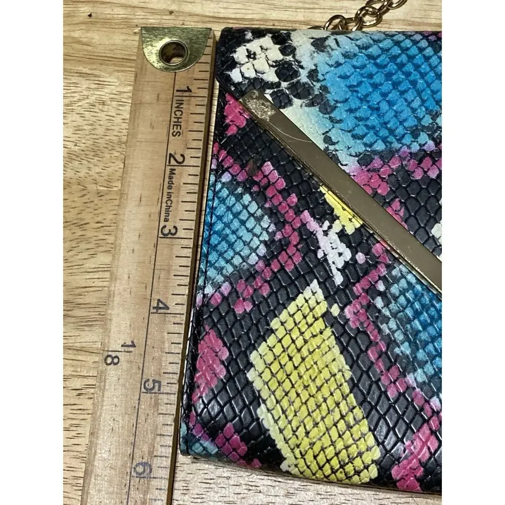 Aldo Snake Print Clutch Purse Envelope Crossbody Bag Colorful‎ Yellow Pink Black